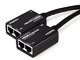 זוג משדר/מקלט HDMI על גבי שני כבלי רשת CAT5e/6 עם כבלי HDMI מובנים זוג משדר/מקלט HDMI על גבי שני כבלי רשת CAT5e/6 עם כבלי HDMI מובנים